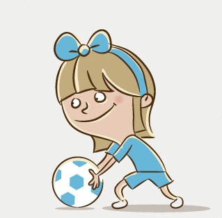 Flicka som spelar fotboll. Tecknad bild.