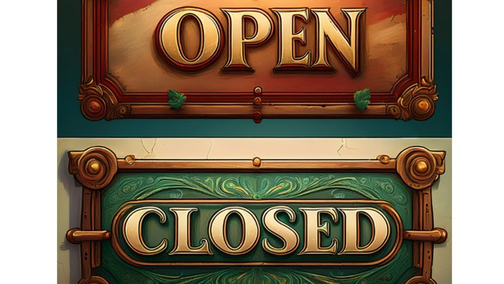 En skylt med texten Open och en skylt med texten Closed. AI genererad med Adobe express.