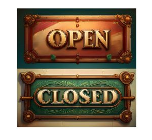 En skylt med texten Open och en skylt med texten Closed. AI genererad med Adobe express.
